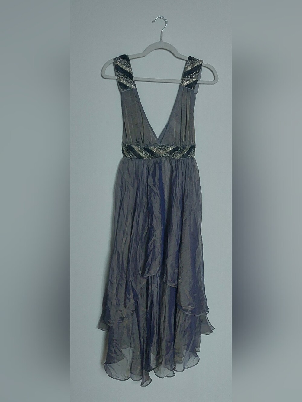 JETS Australia 100% Silk Beaded Sequin High Low Maxi Dress US 10